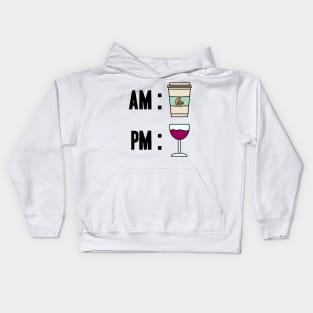 Wine and coffee desing AM and PM Kids Hoodie